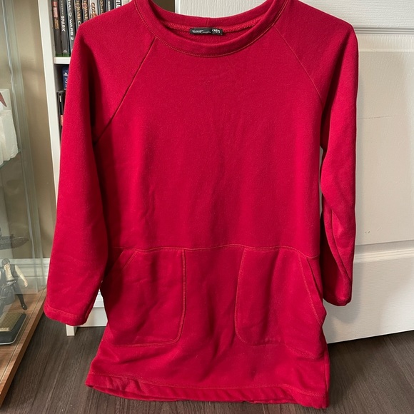 Zara red long sleeve t-shirt dress with pockets - Picture 1 of 4